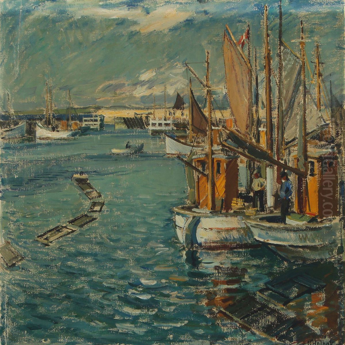 Harbour Scenery From Esbjerg Oil Painting by Niels Holbak