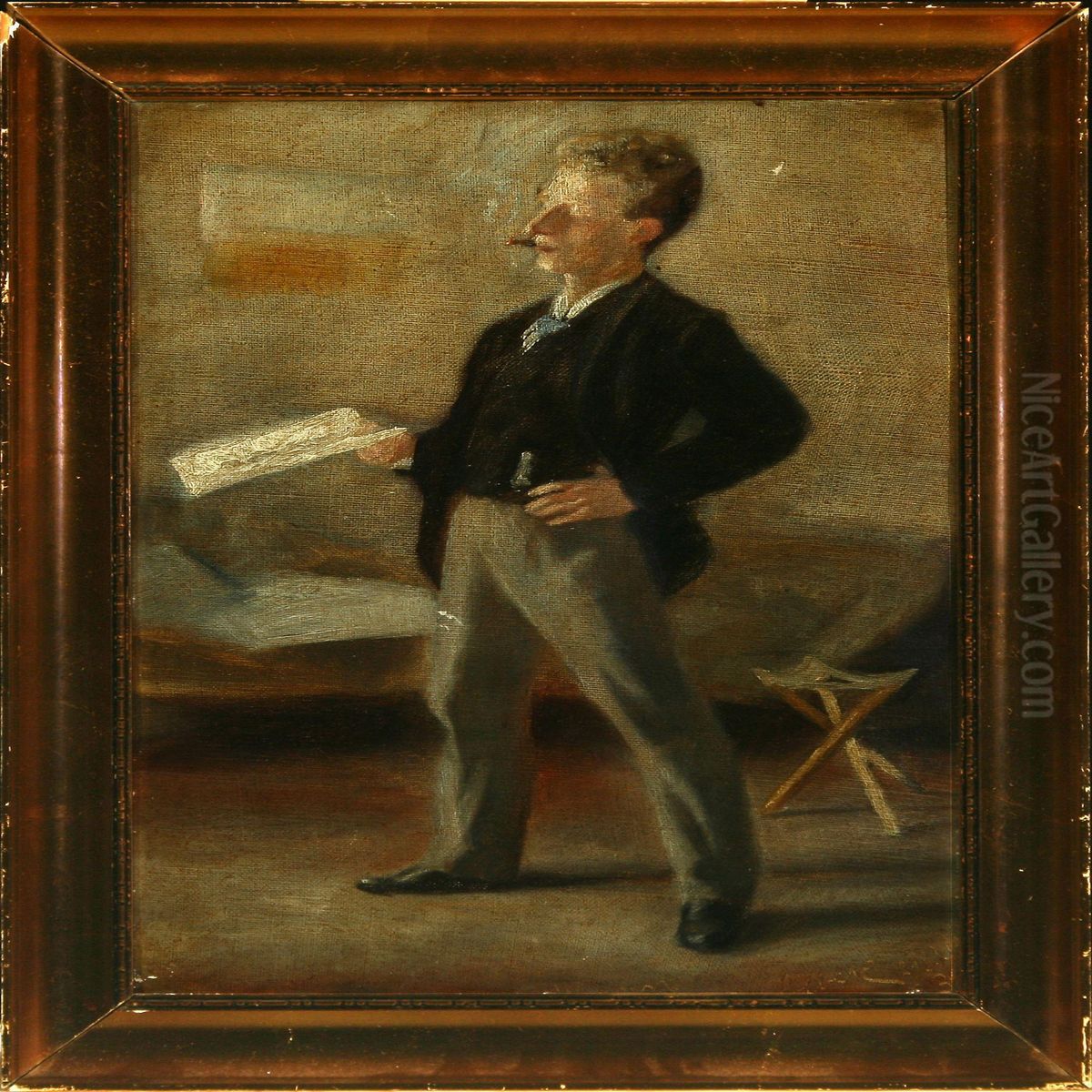Portrait Of The Artist's Good Friend Emil Marquard Archivist At Rigsarkivet Oil Painting by Johannes Holbek