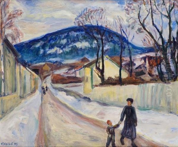 Early Spring Gamleveien Oil Painting by Kristen Holbo