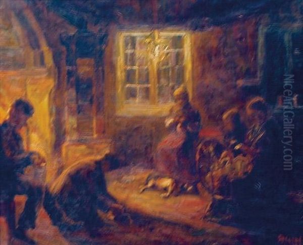 Figurer I Interior 1901 Oil Painting by Kristen Holbo