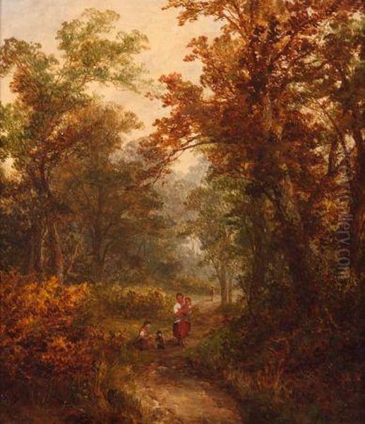 Family Group On AWoodland Path Oil Painting by John Holding