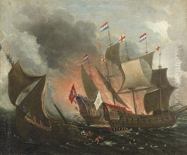 Seeschlacht. Oil Painting by John Holland