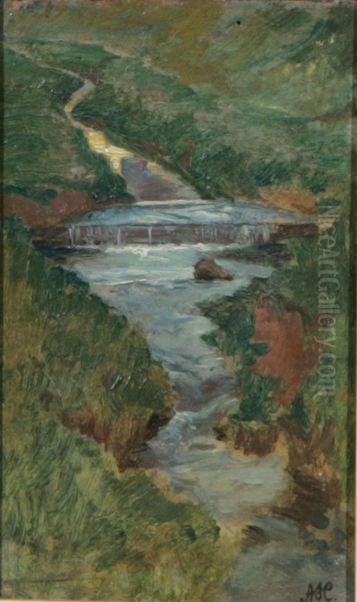 Landskap Med Vattendrag Oil Painting by Alfons Hollaender