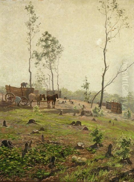Holzabfuhr Auf Einer Waldlichtung Oil Painting by Felix Hollenberg