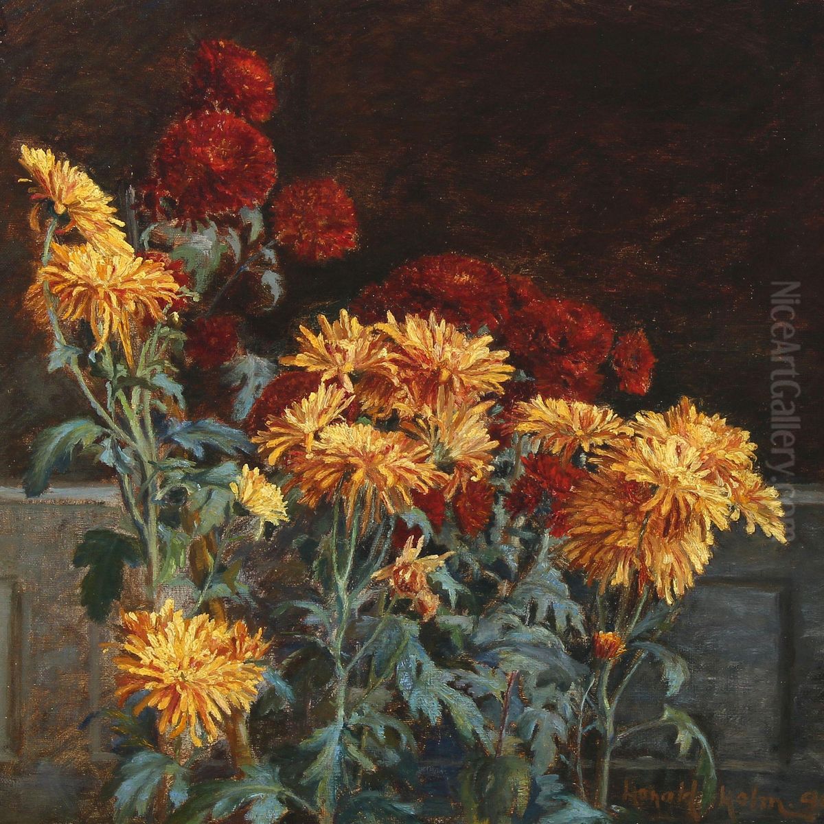 Still Life With Crysantemum Oil Painting by Harald Martin H. Holm
