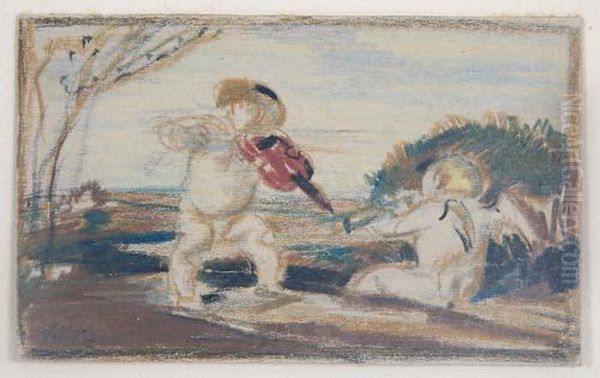 Musizierende Putten In Weiter Landschaft Oil Painting by Albert Holz