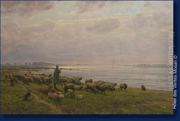 Berger Et Son Troupeau Oil Painting by Albert Holz