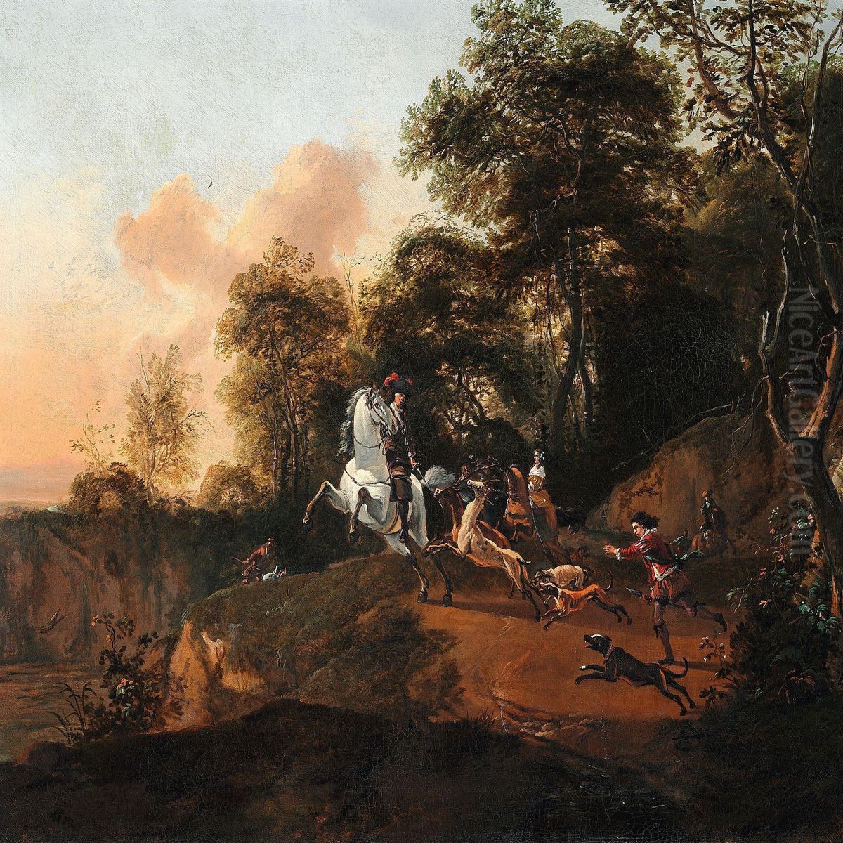 Hunting Scene With Horses And Dogs Oil Painting by Abraham Danielsz. Hondius