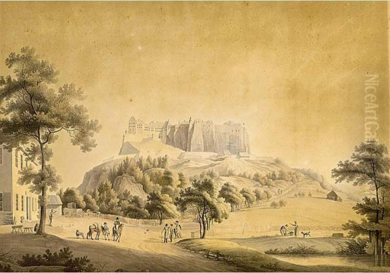 A Fortified Town With A Castel In A Hilly Landscape Oil Painting by Jordanus Hoorn