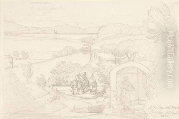 Landschaft Bei Terracina. Oil Painting by August Ferdinand Hopfgarten