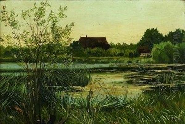 Fachwerkkaten In Sommerlicher Seenlandschaft Bei Heikendorf Oil Painting by Ferdinand Hoppe