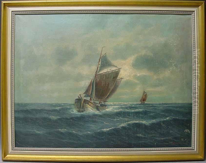 Finkenwerder Fischkutter Auf Dem Offenen Meer Oil Painting by Josef Horn