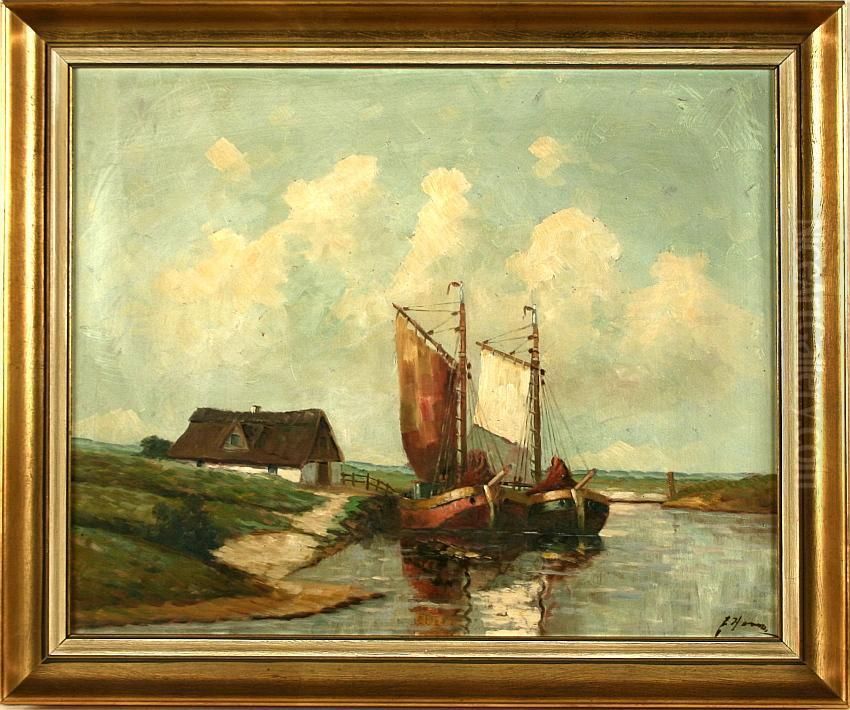 Fischkutter Am Gestade Oil Painting by Josef Horn