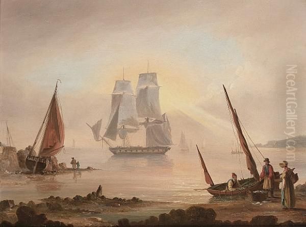 Unloading The Catch Oil Painting by Thomas L. Hornbrook