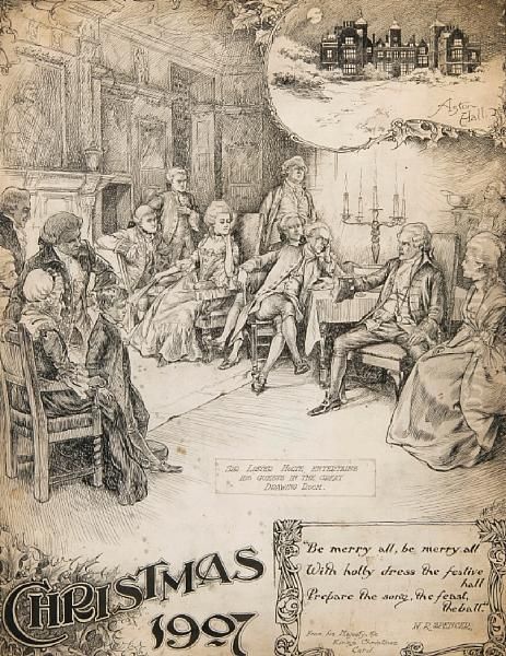 Christmas 1907-sir Lister Holte Entertains His Guests In The Great Drawing Room Oil Painting by Adam E. Horne