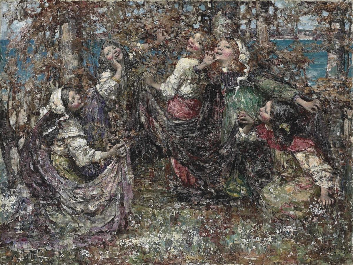 Ring-a-ring-a-roses Oil Painting by Edward Atkinson Hornel
