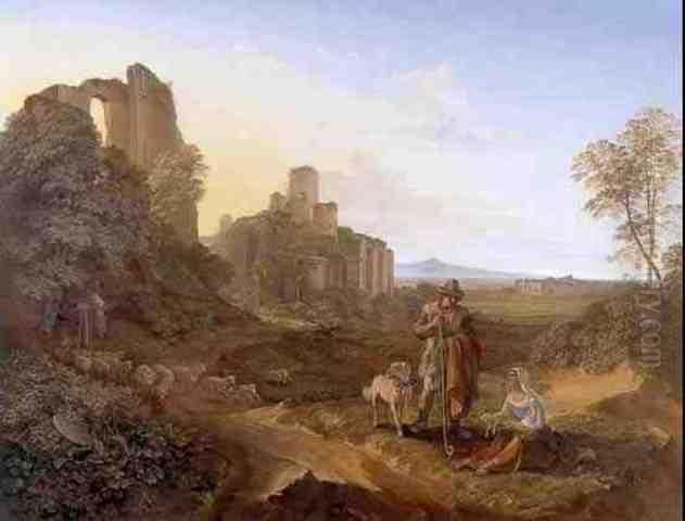 Italianate Landscape With Ruins Oil Painting by Franz Horny