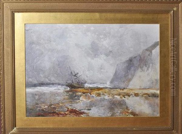 A Brigantine Stranded On A Rocky Coast Oil Painting by George Edward Horton