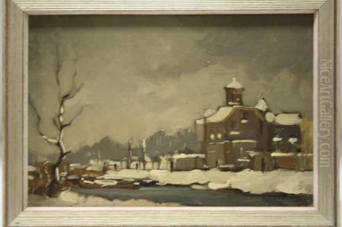 Winterse Suezkade - Groot Hertoginnelaan Te Den Haag Oil Painting by Eduard Houbolt