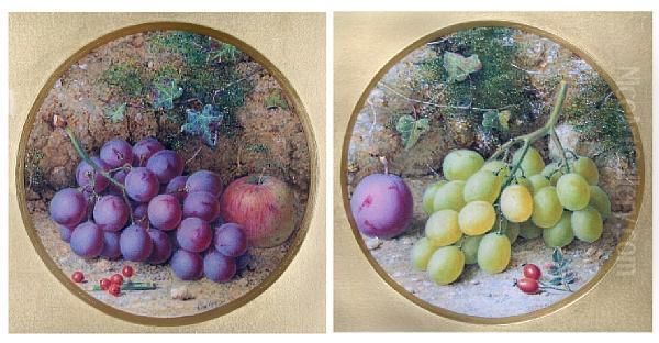 Still Life Of Fruit On A Mossy Bank, And Another, A Pair Oil Painting by William B. Hough
