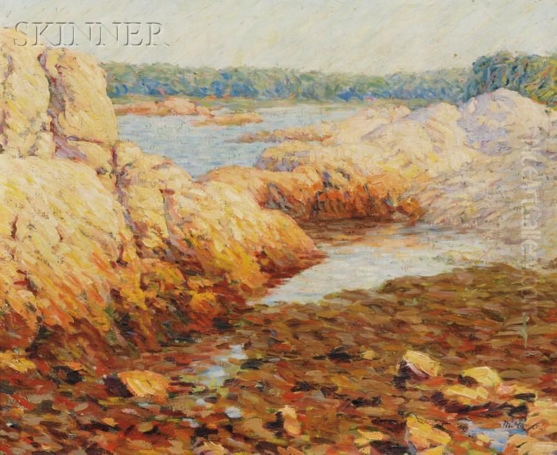 Rocky Coastal View Oil Painting by Marion P. Howard