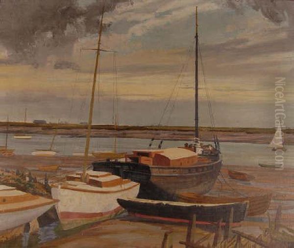 Boatyard Scene Oil Painting by Norman Howard