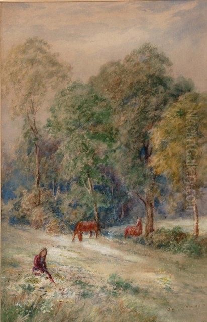 Girl Seated In A Wooded Meadow Oil Painting by Squire Howard