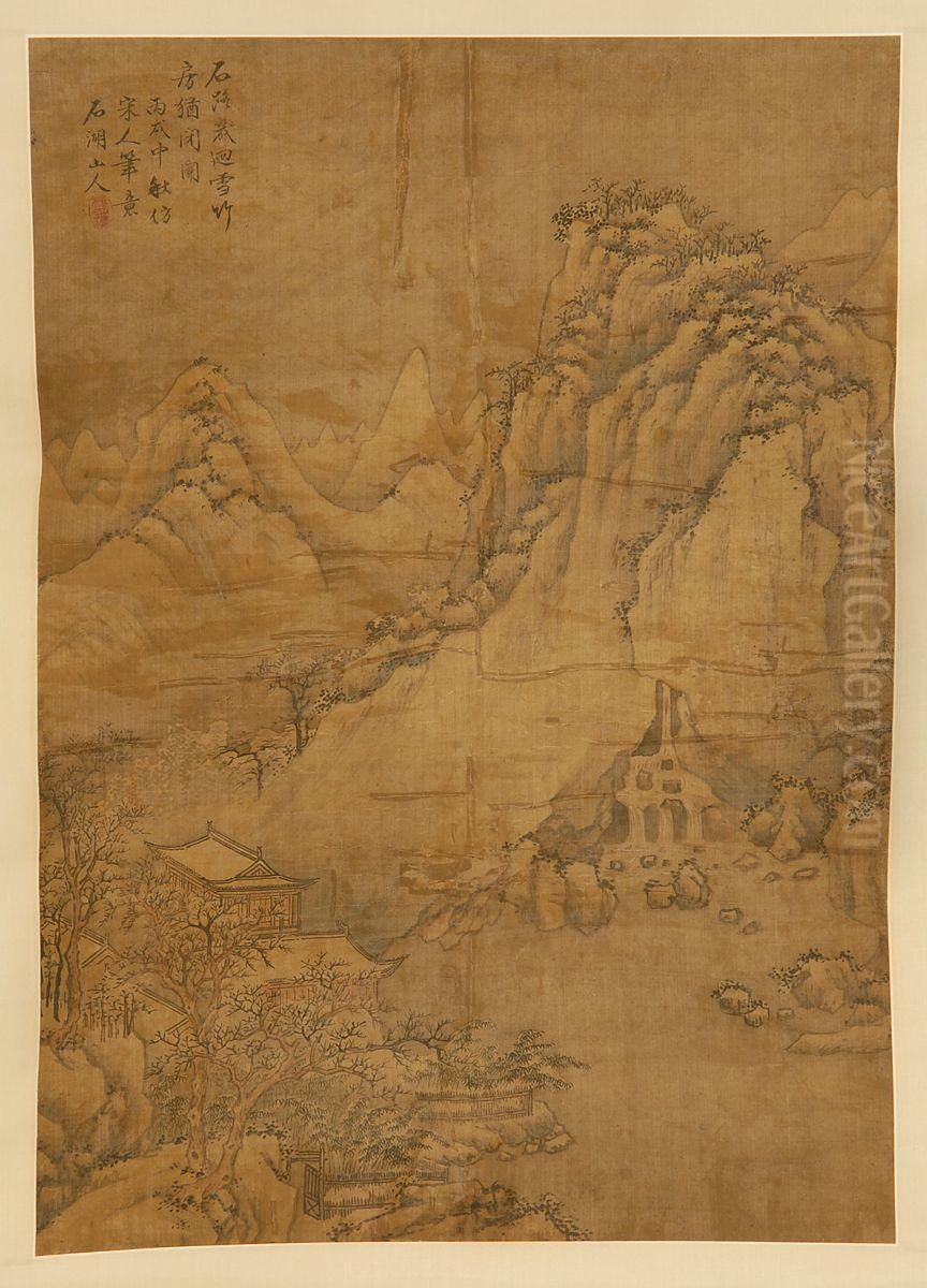 Rural Retreat In A Mountain Landscape Oil Painting by Hu Shan Yan Hsi