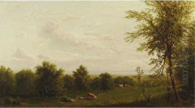 Landscape With Cattle At Pasture Oil Painting by Richard William Hubbard