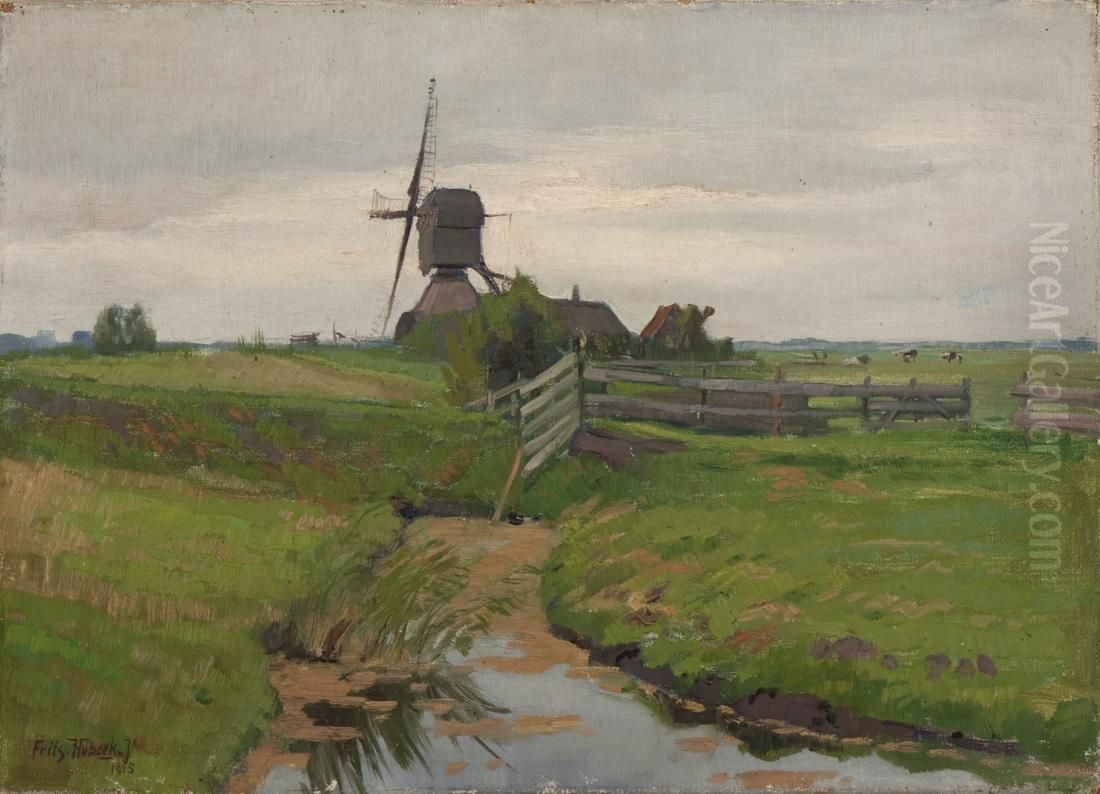 Oudhuizermolen Te Wilnis Oil Painting by Frits Hubeek
