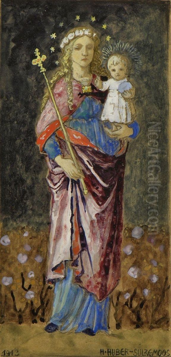 Maria Mit Dem Kind Oil Painting by Hans Huber-Sulzemoos