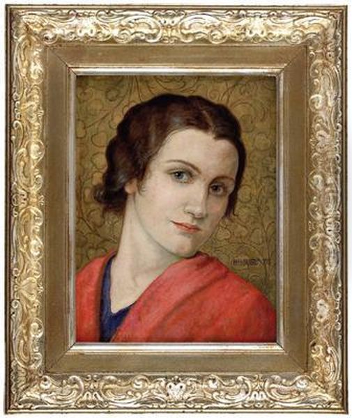 Madchenbildnis In Rotem Kleid Oil Painting by Hans Huber-Sulzemoos