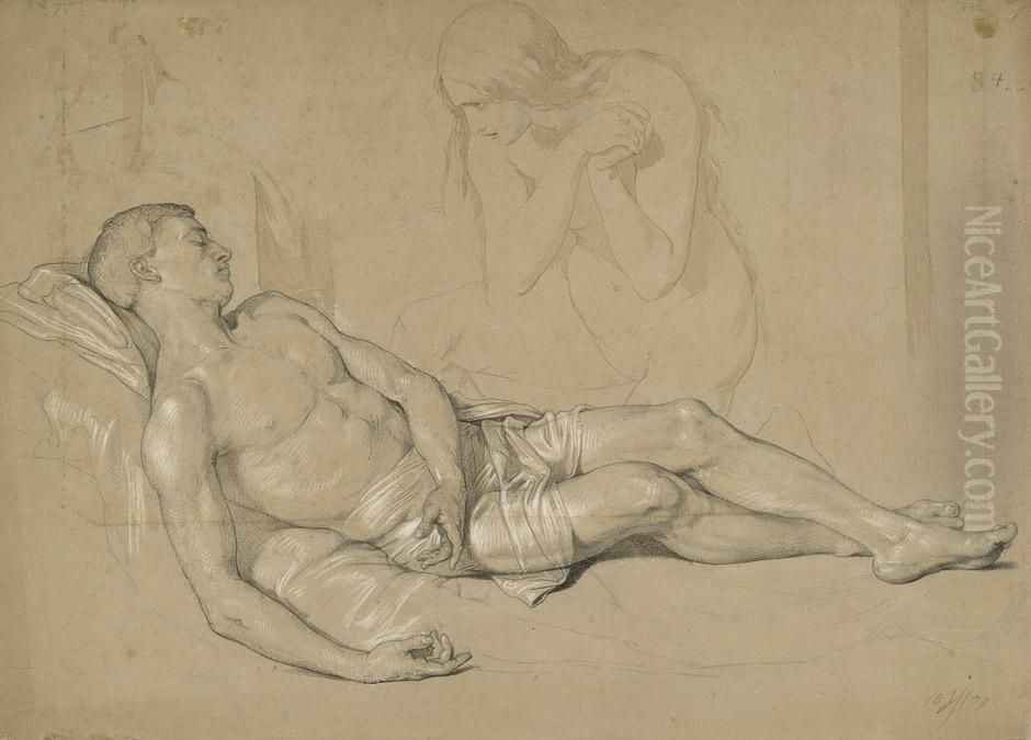 Magdalena Trauert Am Leichnam Christi Oil Painting by Julius Hubner