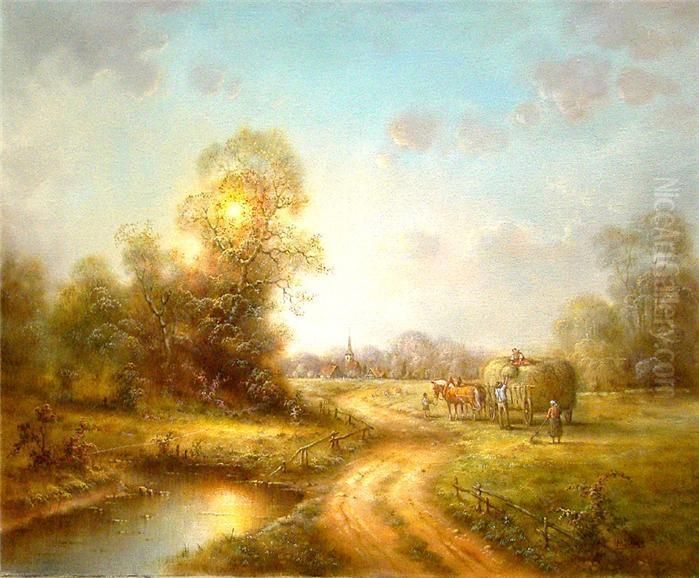 Bei Der Heuernte Oil Painting by Ulrich Hubner