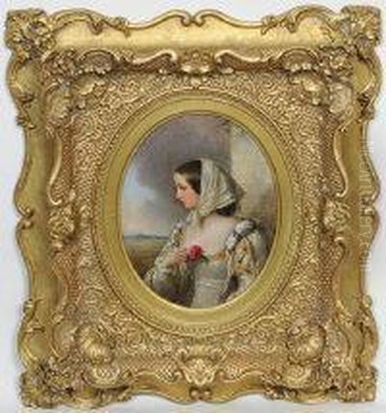 Portrait Of A Young Woman With Oil Painting by Edward Hughes