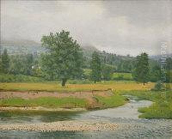 Valley Landscape Oil Painting by Robert Morson Hughes