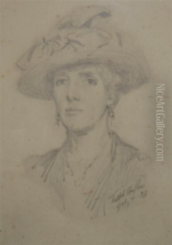 Portrait A Lady In A Hat Oil Painting by Talbot Hughes