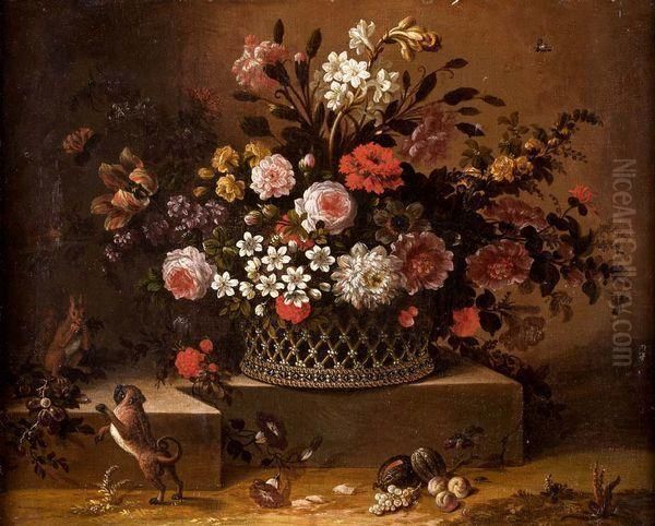 Panier De Fleurs Oil Painting by Claude Huilliot