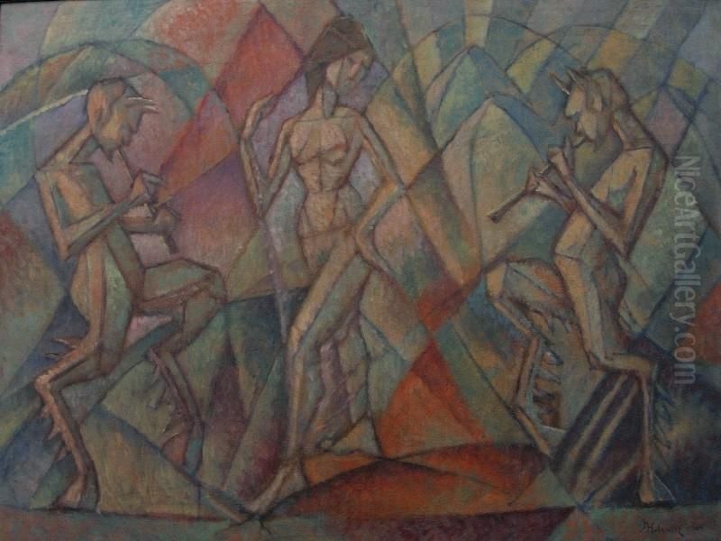 Tancerka I Grajace Fauny Oil Painting by Jerzy Hulewicz