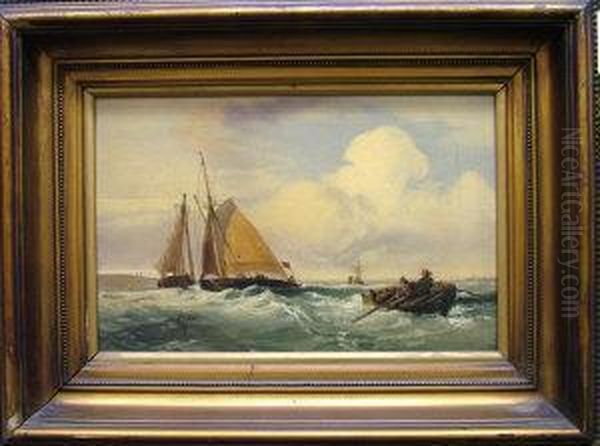 Fishing Vessels On A Choppy Sea Oil Painting by Abraham Hulk Snr