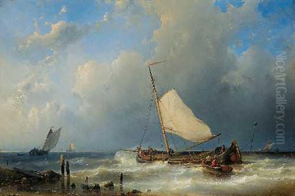 Segelboote Auf Rauhersee Oil Painting by Abraham Hulk Snr