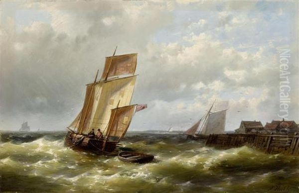 Ships Before TheDutch Coast Oil Painting by Abraham Hulk Snr