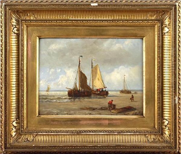 Coastal Scenes With Fishing Boats And Figures On The Shore Oil Painting by Hendrik Hulk