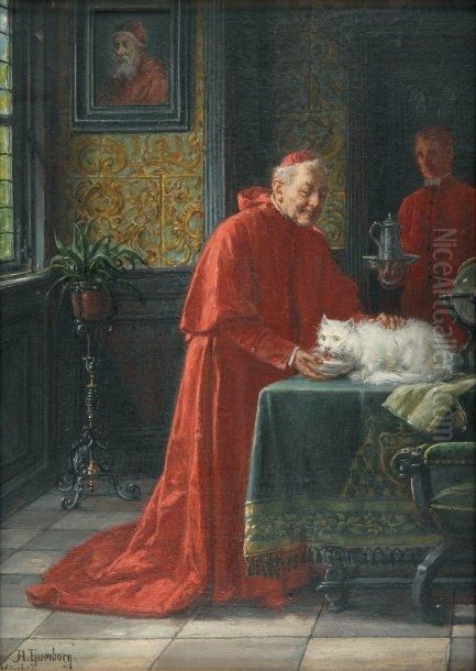 Cardinal Donnant Une Coupe De Lait A Sonchat Oil Painting by Adolf Humborg