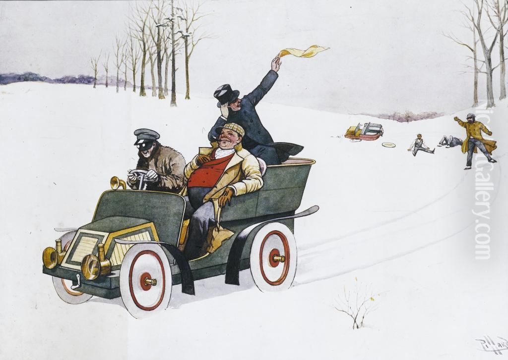 The Humours Of Motoring Oil Painting by Harold Piffard