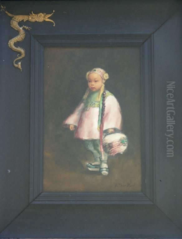 Chinese Child With A Lantern Oil Painting by Esther Anna Hunt