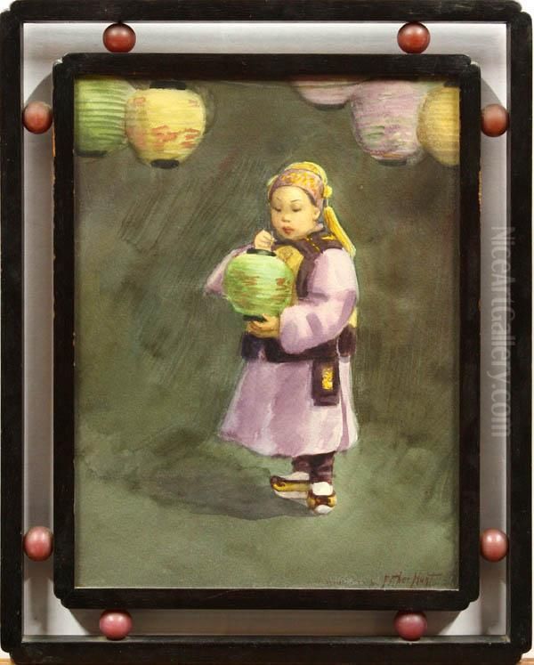 Chinese Boy With Lantern Oil Painting by Esther Anna Hunt