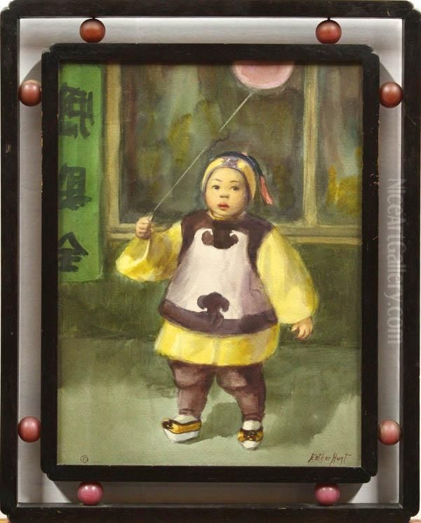 Chinese Boy With Balloon Oil Painting by Esther Anna Hunt