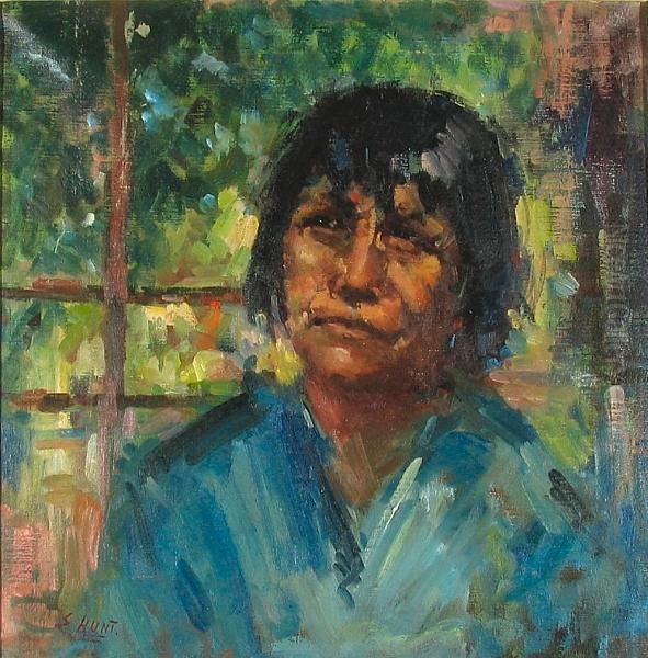 A Portrait Of A Native American Woman Oil Painting by Esther Anna Hunt