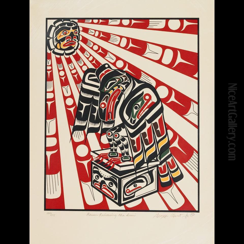 Raven Releasing The Sun Oil Painting by George Hunt